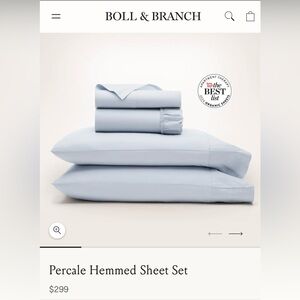 Boll & Branch NWT signature sheet set pillowcases king size hydrangea blue gray